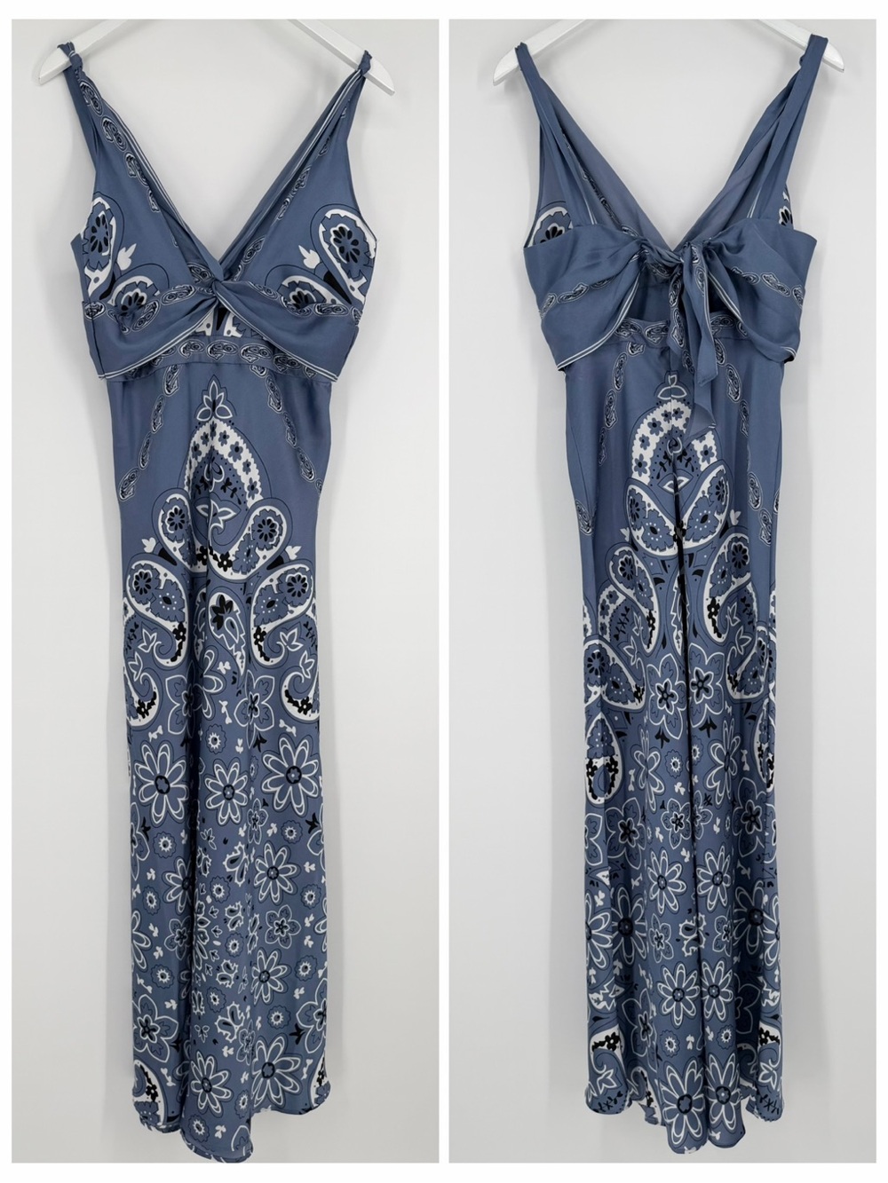 Caroline Constas Blue Paisley Print Twist Front Satin Maxi Dress - Picture 6 of 15